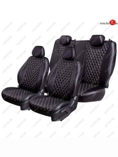 Чехлы для сидений Lord Autofashion Байрон (экокожа, сиденья и спинка 60/40, 3 Г-образных подголовника) (Черный, вставка черная, строчка бежевая) Hyundai I30 2 GD дорестайлинг универсал (2011-2015)