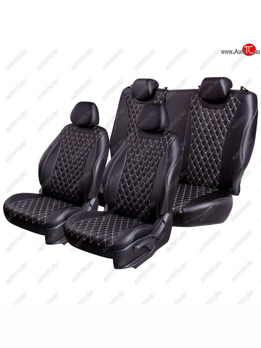 Чехлы для сидений Lord Autofashion Байрон (экокожа, сиденья и спинка 60/40, 3 Г-образных подголовника) Hyundai I30 2 GD дорестайлинг универсал (2011-2015) (Черный, вставка черная, строчка бежевая)  в Перми Пермском крае