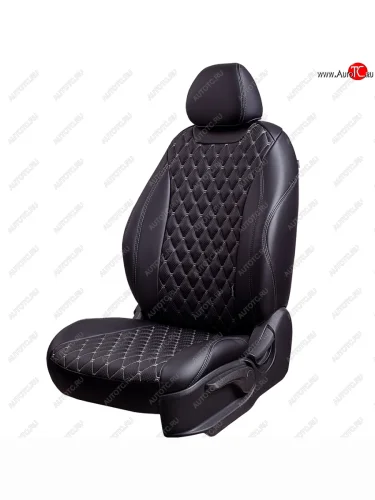 Чехлы для сидений Lord Autofashion Байрон (экокожа, 60/40, 2 П- и 1 Г-образных подголовника) (Черный, вставка черная, строчка серая) Hyundai Sonata EF рестайлинг ТагАЗ (2001-2013)