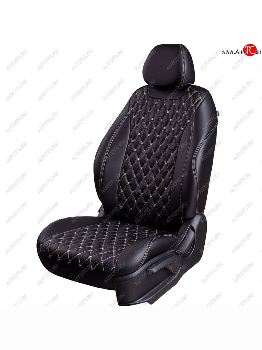 Чехлы для сидений Байрон (экокожа, 60/40, 3 Г-образных подголовника) Suzuki Vitara LY дорестайлинг (2015-2019) (Черный, вставка черная, строчка бежевая)  в Самаре Самарской области