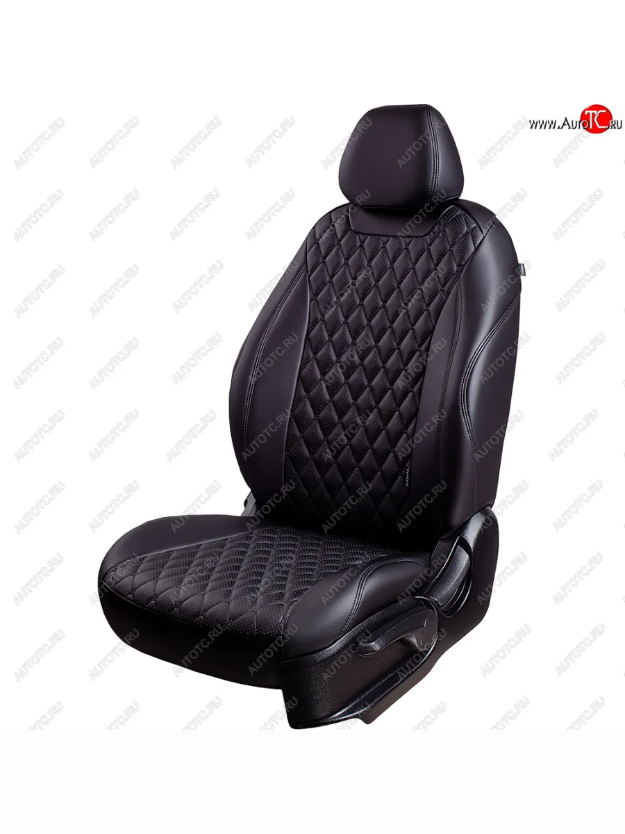 Чехлы для сидений Lord Autofashion Байрон (экокожа, 60/40, подлокотник, 3 Г-образных подголовника) Volkswagen Jetta A6 седан дорестайлинг (2011-2015) (Черный, вставка черная, строчка черная)  в Перми Пермском крае