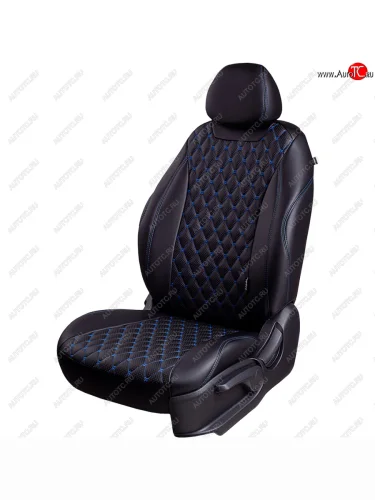 Чехлы для сидений Lord Autofashion Турин Ромб (экокожа, спинка и сиденья 60/40, 2 П-образных подголовника) (Черный, вставка черная, строчка синяя) Vortex Tingo рестайлинг (2012-2014)