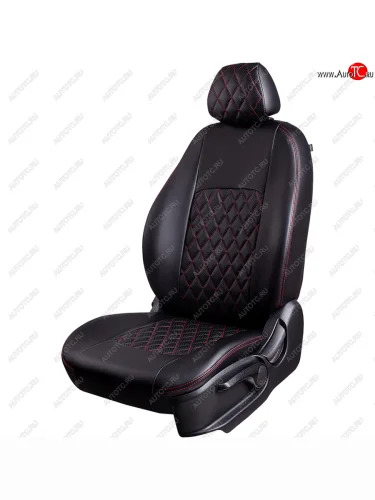 Чехлы для сидений Lord Autofashion Турин Ромб (экокожа, 60/40, отд. бок, 2 П- и 1 Г-образных подголовника) (Черный, вставка черная, строчка красная) Honda Civic  FD (2005-2011) седан дорестайлинг, седан рестайлинг