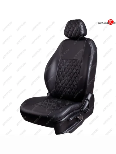 Чехлы для сидений Lord Autofashion Турин Ромб (экокожа, 60/40, отдельный бок, подлокотник, 3 г-образных подголовника) (Черный, вставка черная, строчка черная) Mazda 6 GJ 2-ой рестайлинг седан (2018-2025)