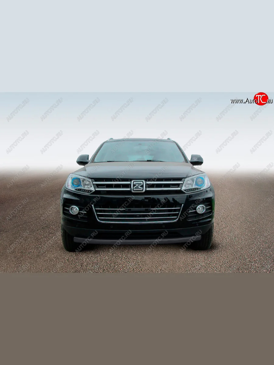 Защита переднего бампера Slitkoff (Ø57 мм, радиусная) Zotye T600 (2014-2021) (Сталь с полимерным покрытием в цвет: черный)  в Воронеже Воронежской области