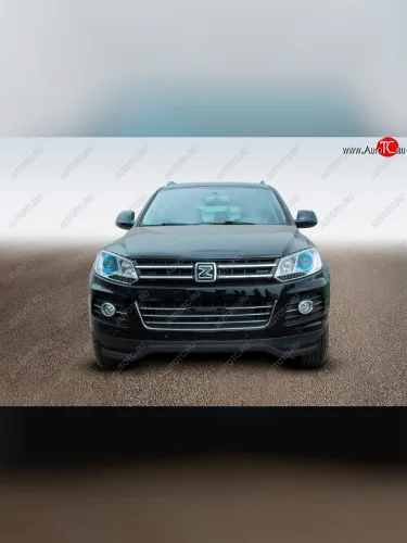 Защита переднего бампера Slitkoff (Ø57 мм, волна) (Сталь с полимерным покрытием в цвет: черный) Zotye T600 (2014-2021)