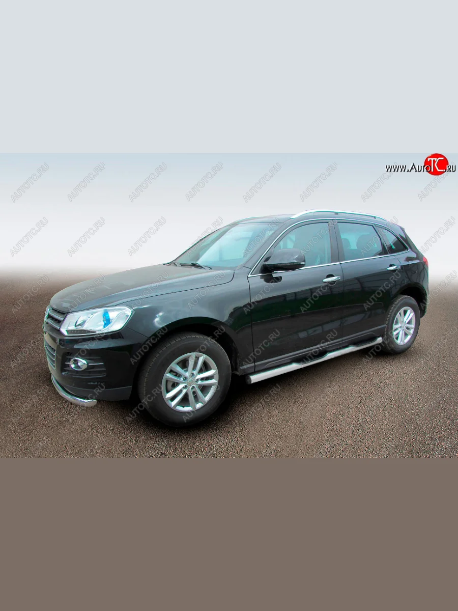 Защита порогов Slitkoff (Ø76 мм, с проступями) Zotye T600 (2014-2021) (Сталь полимерным покрытием в цвет: серебристый)  в Перми Пермском крае