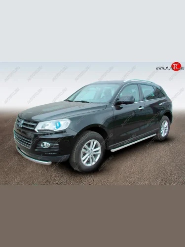 Защита порогов Slitkoff (Ø57 мм) (Сталь полимерным покрытием в цвет: серебристый) Zotye T600 (2014-2021)