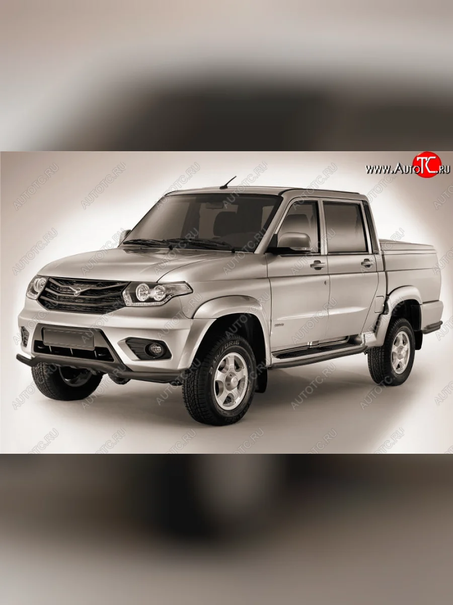 Защита переднего бампера Slitkoff (Ø57 мм, волна) Уаз Патриот 23632 1 рестайлинг пикап (2014-2016) (Сталь с полимерным покрытием в цвет: черный)  с доставкой в г. Пермь