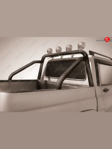 Дуга защитная в кузов Slitkoff (Ø76, с креплениями под ПТФ) (Сталь полимерным покрытием в цвет: черный) Уаз Патриот  23632 (2014-2025) 1 рестайлинг пикап, 2-ой рестайлинг пикап