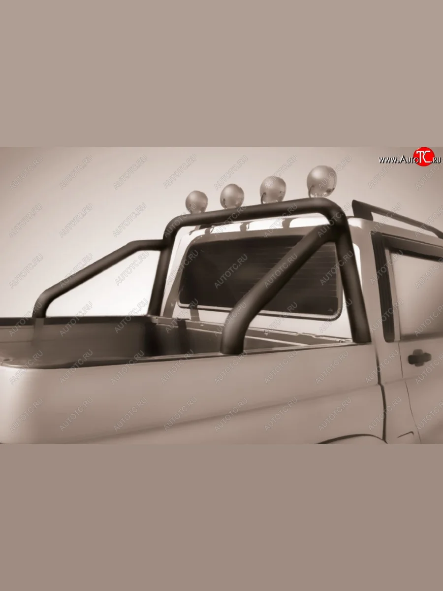 Дуга защитная в кузов Slitkoff (Ø76, с креплениями под ПТФ) Уаз Патриот 23632 1 рестайлинг пикап (2014-2016) (Сталь полимерным покрытием в цвет: черный)  с доставкой в г. Керчь