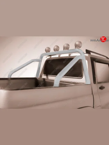 Дуга защитная в кузов Slitkoff (Ø76, с креплениями под ПТФ) (Сталь полимерным покрытием в цвет: серебристый) Уаз Патриот  23632 (2014-2025) 1 рестайлинг пикап, 2-ой рестайлинг пикап