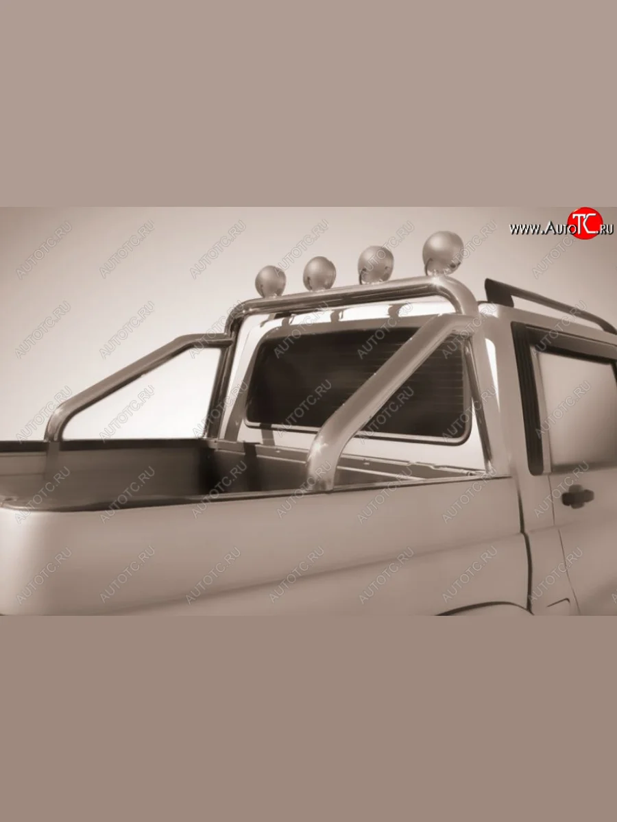 Дуга защитная в кузов Slitkoff (Ø76, с креплениями под ПТФ)  Уаз Патриот (2008-2014) 23632 (Цвет: нержавеющая полированная сталь)  с доставкой в г. Пермь