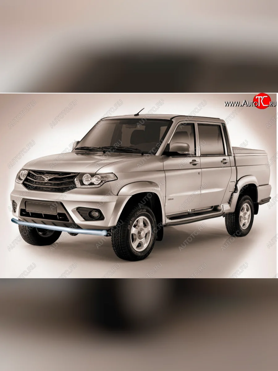 Защита переднего бампера Slitkoff (Ø57 мм) Уаз Патриот 23632 1 рестайлинг пикап (2014-2016) (Сталь полимерным покрытием в цвет: серебристый)  с доставкой в г. Керчь