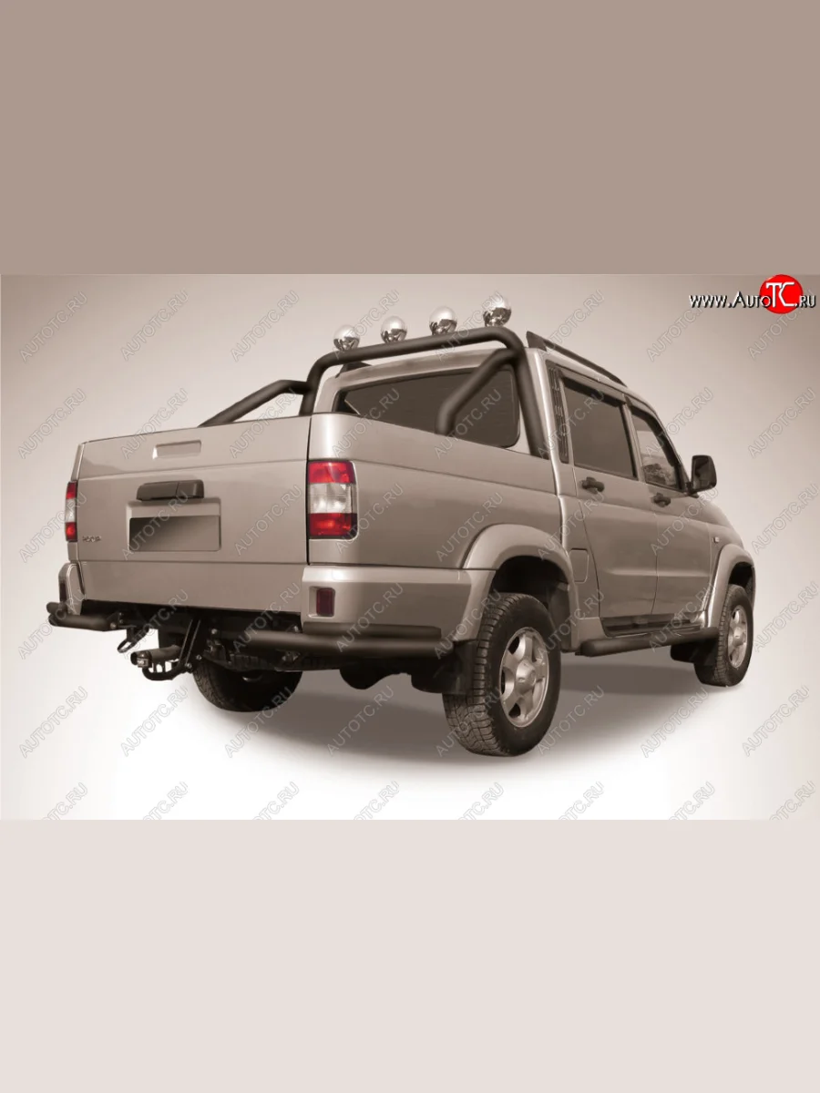 Защита заднего бампера Slitkoff (Ø57 и 42 мм, уголки) Уаз Патриот 23632 1 рестайлинг пикап (2014-2016) (Сталь с полимерным покрытием в цвет: черный)  с доставкой в г. Керчь