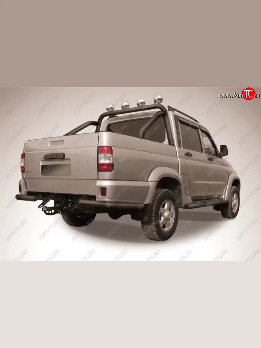 Защита заднего бампера Slitkoff (d57 мм, уголки) Уаз Патриот 23632 1 рестайлинг пикап (2014-2016) (Сталь с полимерным покрытием в цвет: черный)  с доставкой в г. Керчь