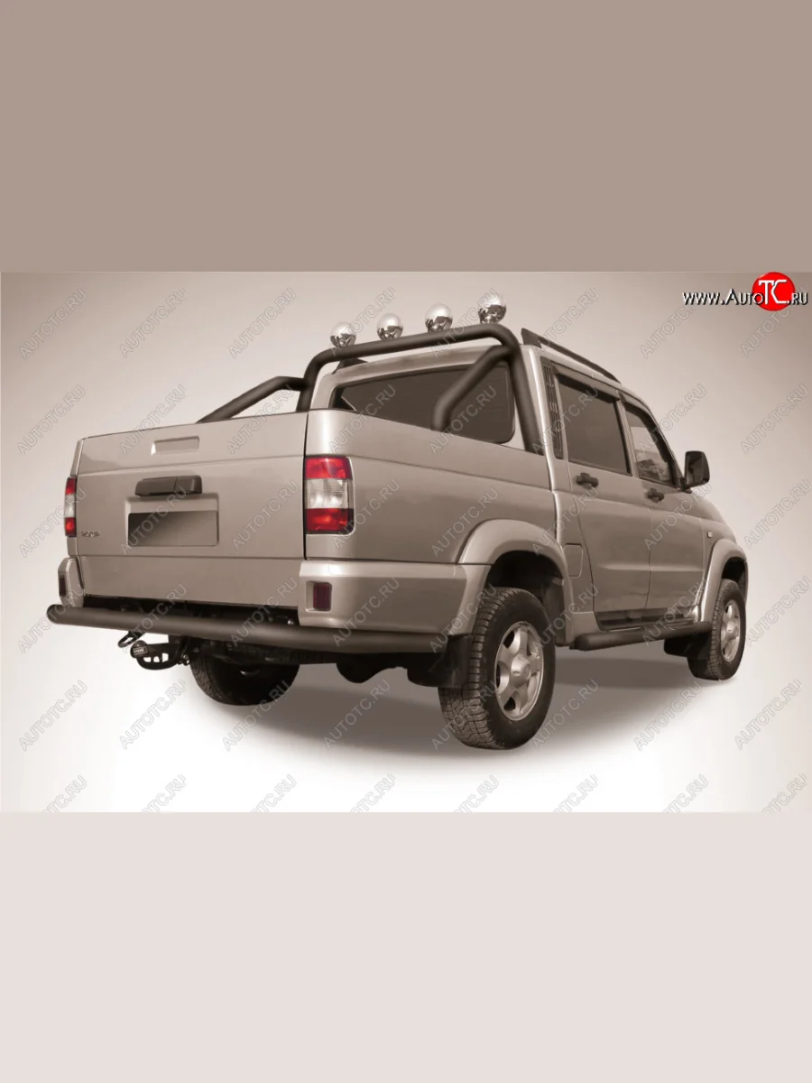 Защита заднего бампера Slitkoff (Ø76 мм) Уаз Патриот 23632 1 рестайлинг пикап (2014-2016) (Сталь с полимерным покрытием в цвет: черный)  с доставкой в г. Керчь