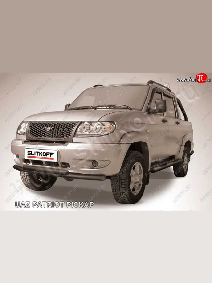 Защита переднего бампера Slitkoff (Ø57 и 57 мм, волна) Уаз Патриот 23632 дорестайлинг пикап (2008-2014) (Сталь с полимерным покрытием в цвет: черный)  в Керчи Республика Крым