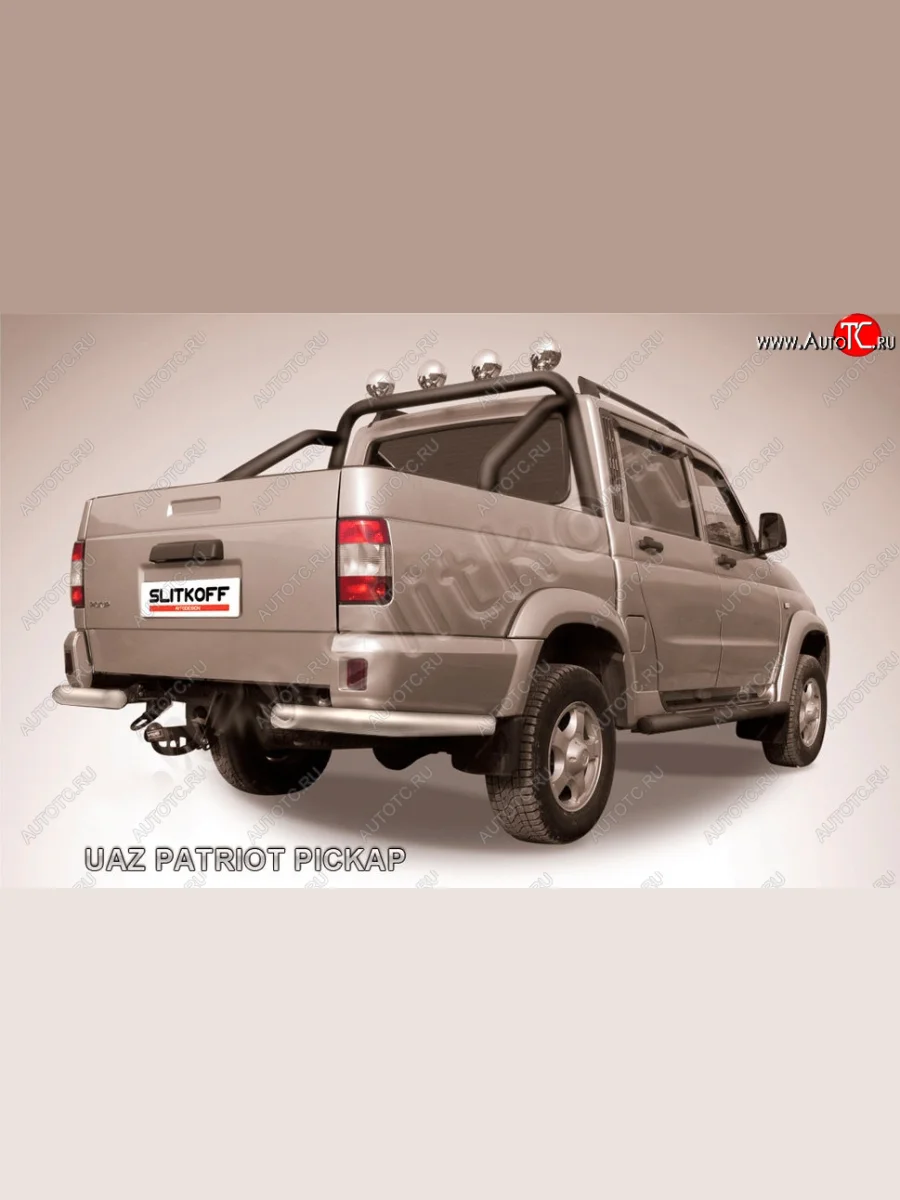 Защита заднего бампера Slitkoff (Ø76 мм, уголки) Уаз Патриот 23632 дорестайлинг пикап (2008-2014) (Сталь с полимерным покрытием в цвет: серебристый)  в Самаре Самарской области