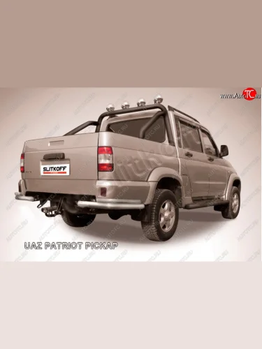 Защита переднего бампера Slitkoff (Ø57 и 42 мм) (Сталь с полимерным покрытием в цвет: серебристый) Уаз Патриот 23632 дорестайлинг пикап (2008-2014)