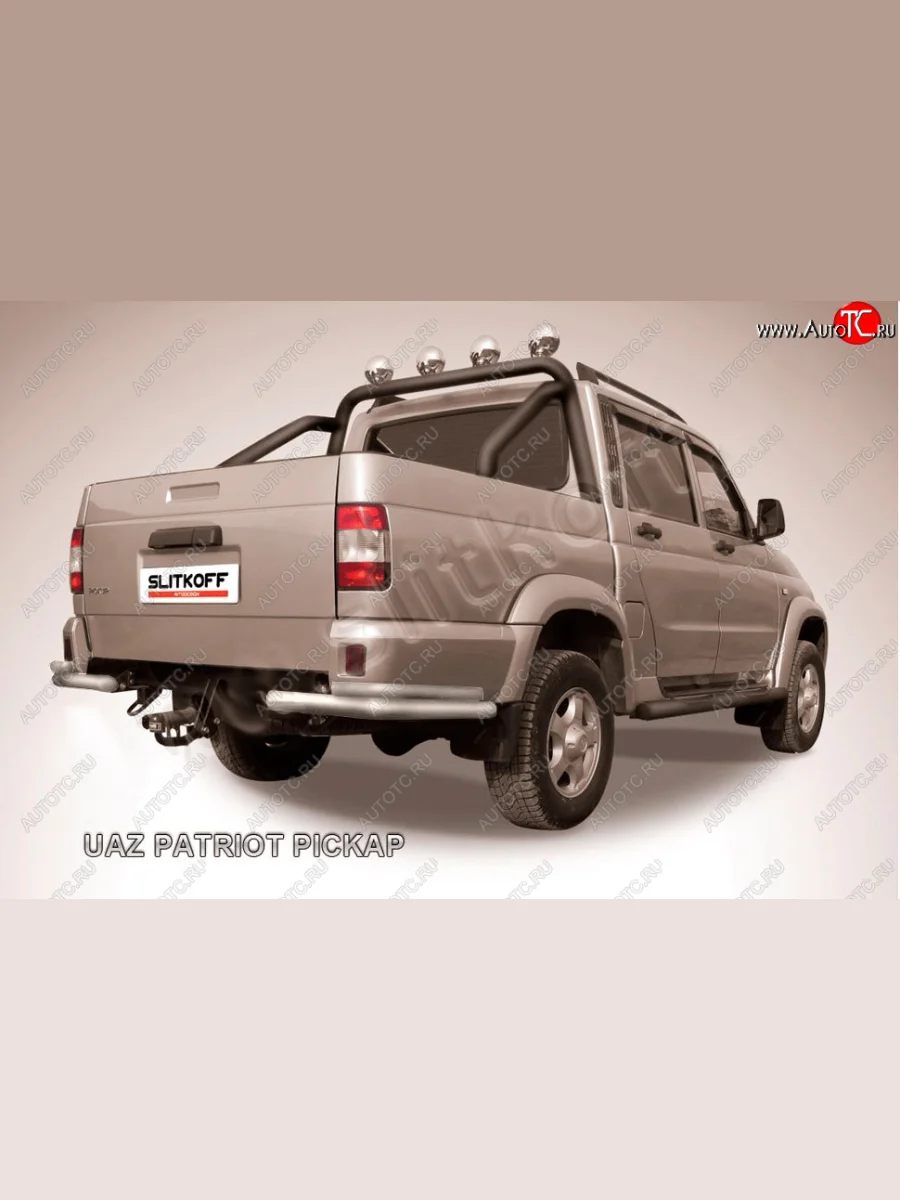 Защита переднего бампера Slitkoff (Ø57 и 42 мм) Уаз Патриот 23632 дорестайлинг пикап (2008-2014) (Сталь с полимерным покрытием в цвет: серебристый)  в Перми Пермском крае