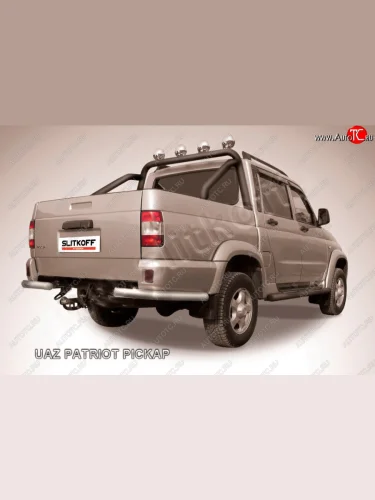 Защита заднего бампера Slitkoff (Ø57 мм, уголки) (Сталь с полимерным покрытием в цвет: серебристый) Уаз Патриот  23632 (2008-2014) дорестайлинг пикап