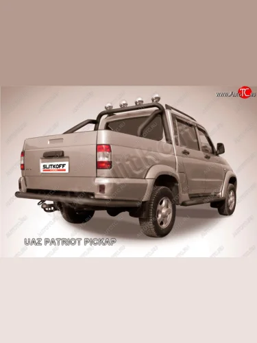 Защита заднего бампера Slitkoff (Ø76 мм) (Сталь с полимерным покрытием в цвет: черный) Уаз Патриот  23632 (2008-2014) дорестайлинг пикап