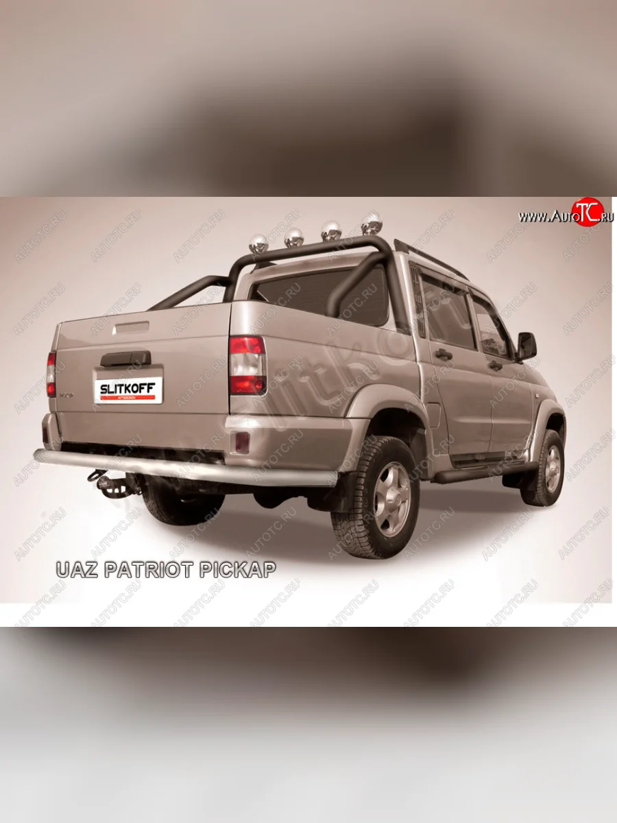 Защита заднего бампера Slitkoff (Ø76 мм) Уаз Патриот 23632 дорестайлинг пикап (2008-2014) (Сталь с полимерным покрытием в цвет: серебристый)  в Самаре Самарской области