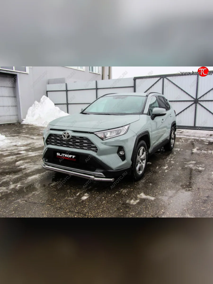 Защита переднего бампера Slitkoff (Ø57 и 42 мм)  Toyota RAV4 (2018-2025) XA50 (Нержавейка)  в Перми Пермском крае