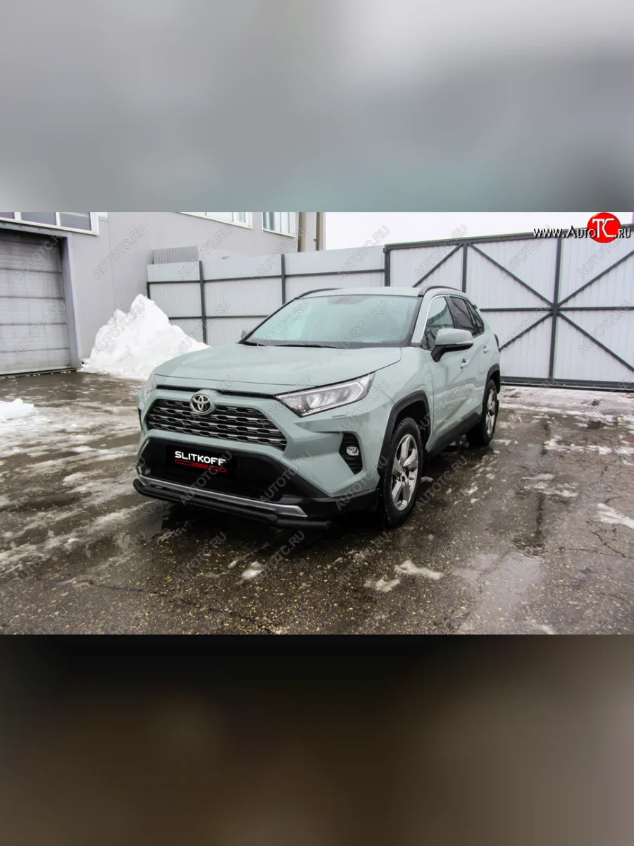 Защита переднего бампера Slitkoff (Ø57 и 42 мм)  Toyota RAV4 (2018-2025) XA50 (Сталь с полимерным покрытием в цвет: черный)  в Воронеже Воронежской области