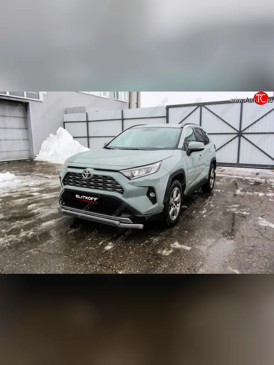 Защита переднего бампера Slitkoff (Ø57 и 42 мм)  Toyota RAV4 (2018-2025) XA50 (Сталь с полимерным покрытием в цвет: серебристый)  с доставкой в г. Керчь