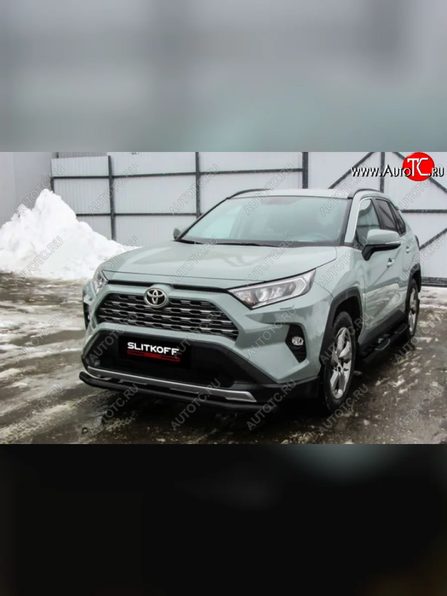 Защита переднего бампера Slitkoff (Ø57 мм)  Toyota RAV4 (2018-2025) XA50 (Сталь с полимерным покрытием в цвет: черный)  в Воронеже Воронежской области
