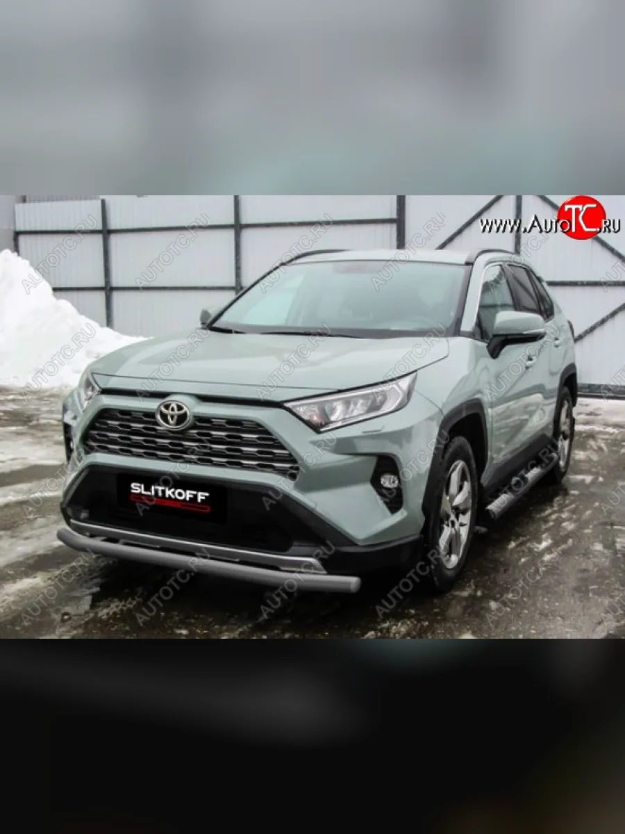 Защита переднего бампера Slitkoff (Ø57 мм)  Toyota RAV4 (2018-2025) XA50 (Сталь с полимерным покрытием в цвет: серебристый)  в Воронеже Воронежской области