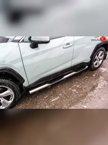 Защита порогов Slitkoff (Ø76 мм, с проступями) (Нержавейка) Toyota RAV4  XA50 (2018-2025) 5 дв. дорестайлинг