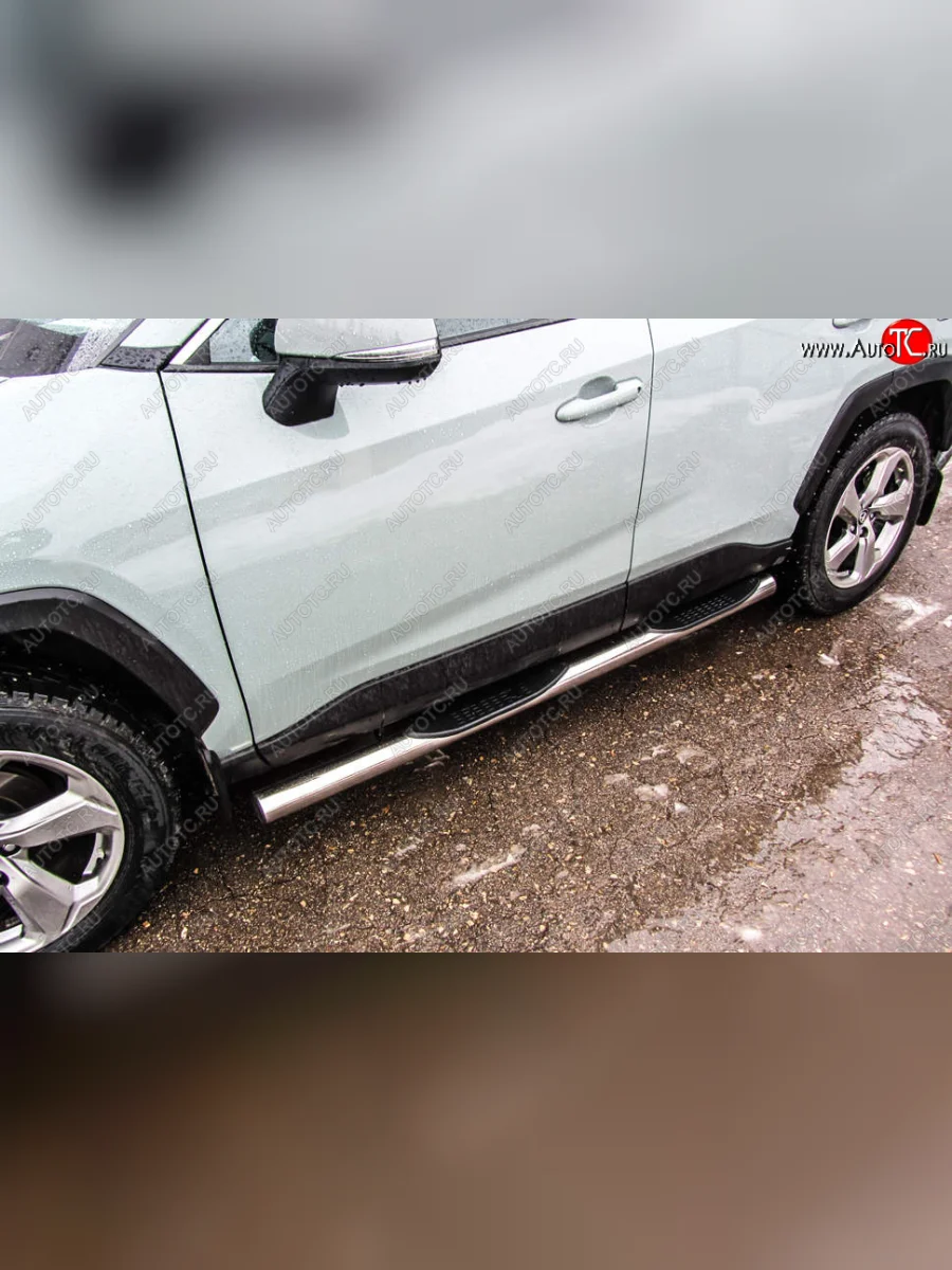 Защита порогов Slitkoff (Ø76 мм, с проступями) Toyota RAV4 XA50 5 дв. дорестайлинг (2018-2025) (Нержавейка)  в Керчи Республика Крым