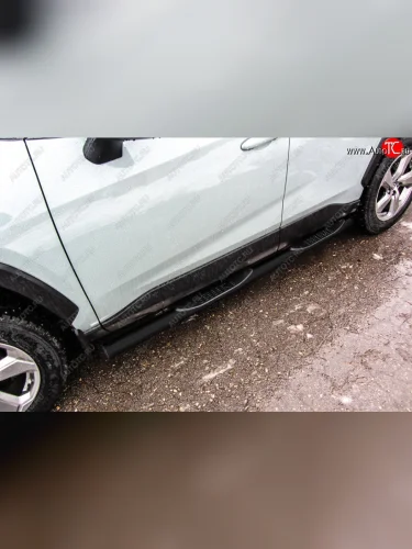 Защита порогов Slitkoff (Ø76 мм, с проступями) (Сталь окрашенная в цвет: черный) Toyota RAV4  XA50 (2018-2025) 5 дв. дорестайлинг