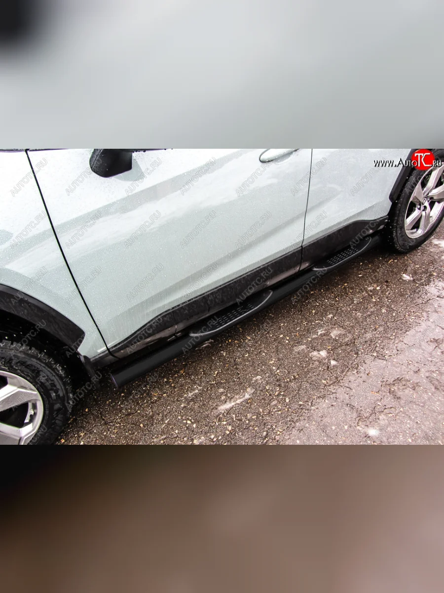 Защита порогов Slitkoff (Ø76 мм, с проступями)  Toyota RAV4 (2018-2025) XA50 (Сталь окрашенная в цвет: черный)  в Самаре Самарской области