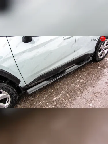 Защита порогов Slitkoff (Ø76 мм, с проступями) (Сталь с полимерным покрытием в цвет: серебристый) Toyota RAV4  XA50 (2018-2025) 5 дв. дорестайлинг