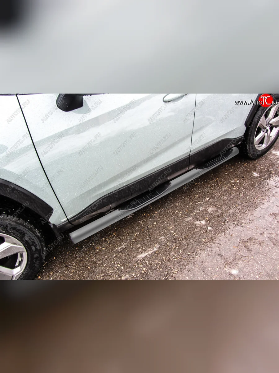Защита порогов Slitkoff (Ø76 мм, с проступями)  Toyota RAV4 (2018-2025) XA50 (Сталь с полимерным покрытием в цвет: серебристый)  в Самаре Самарской области