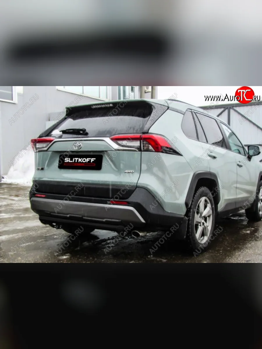 Защита заднего бампера Slitkoff (Ø57 мм) Toyota RAV4 XA50 5 дв. дорестайлинг (2018-2025) (Сталь с полимерным покрытием в цвет: черный)  в Перми Пермском крае
