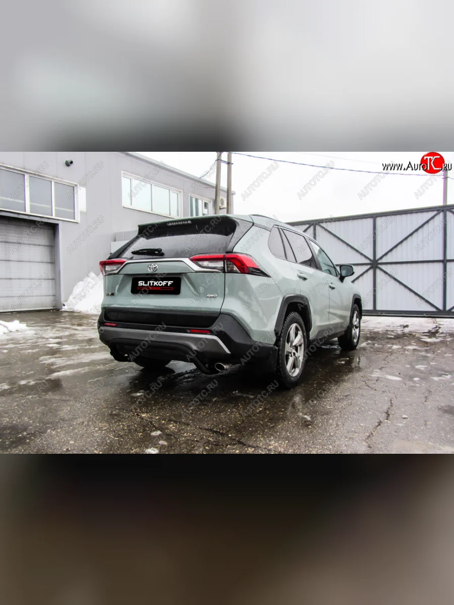 Защита заднего бампера Slitkoff (Ø57 мм, скоба)  Toyota RAV4 (2018-2025) XA50 (Сталь с полимерным покрытием в цвет: черный)  с доставкой в г. Самара