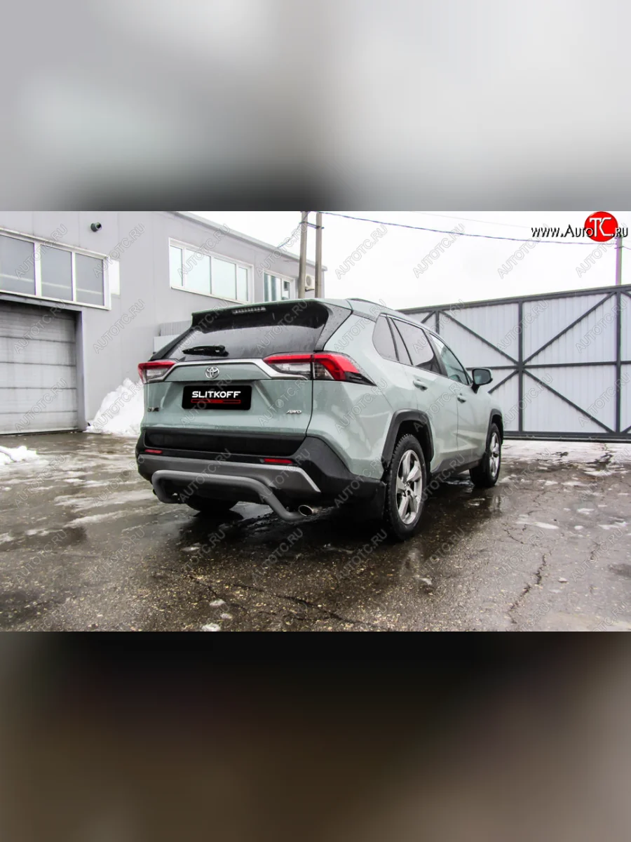 Защита заднего бампера Slitkoff (Ø57 мм, скоба) Toyota RAV4 XA50 5 дв. дорестайлинг (2018-2025) (Сталь с полимерным покрытием в цвет: серебристый)  в Керчи Республика Крым