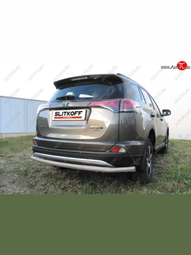 Защита заднего бампера Slitkoff (Ø57 мм, длинная) (Сталь с полимерным покрытием в цвет: серебристый) Toyota RAV4 XA40 5 дв. рестайлинг (2015-2019)