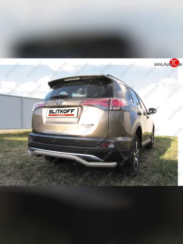 Защита заднего бампера Slitkoff (Ø57 мм, волна) (Сталь с полимерным покрытием в цвет: серебристый) Toyota RAV4 XA40 5 дв. рестайлинг (2015-2019)