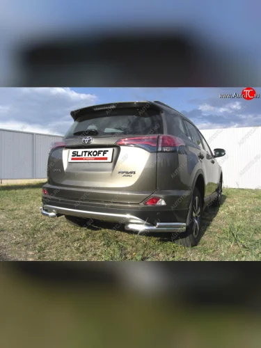 Защита заднего бампера Slitkoff (d57 и 42 мм, уголки) Toyota RAV4 XA40 5 дв. рестайлинг (2015-2019)