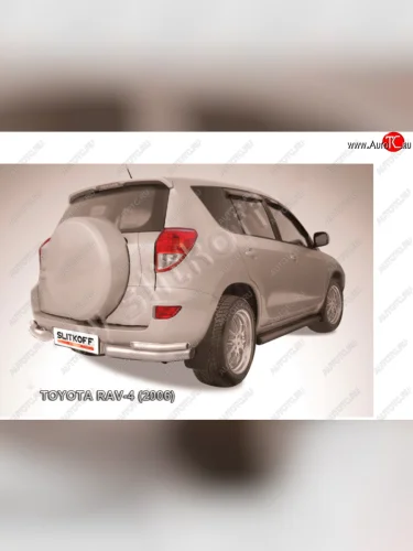 Защита заднего бампера Slitkoff (d57 мм, уголки) (Сталь с полимерным покрытием в цвет: серебристый) Toyota RAV4 XA305 5 дв. дорестайлинг (2005-2009)