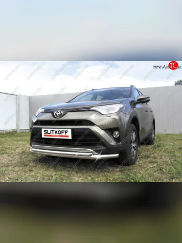 Защита переднего бампера Slitkoff (Ø57 и 42 мм) Toyota RAV4  XA40 (2015-2019) 5 дв. рестайлинг