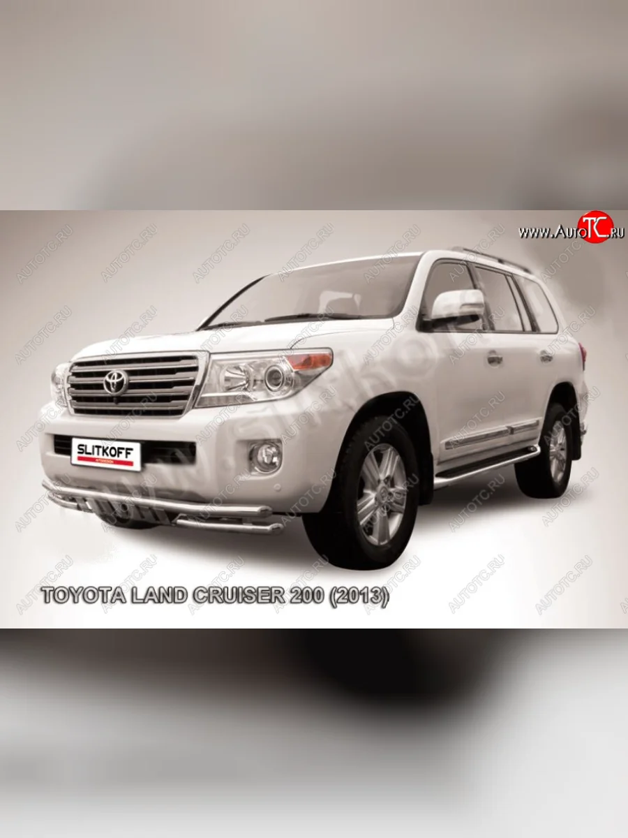 Защита переднего бампера Slitkoff (Ø57 и 57 мм, с защитой картера)  Toyota Land Cruiser (2012-2015) 200 (Нержавейка)  в Перми Пермском крае