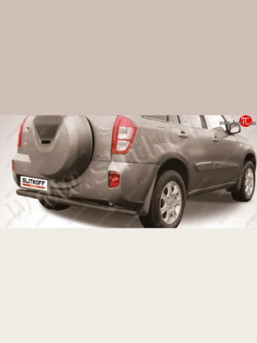 Защита заднего бампера Slitkoff (Ø57 мм, длинная) (Сталь полимерным покрытием в цвет: черный) Chery Tiggo T11 (2013-2016) рестайлинг