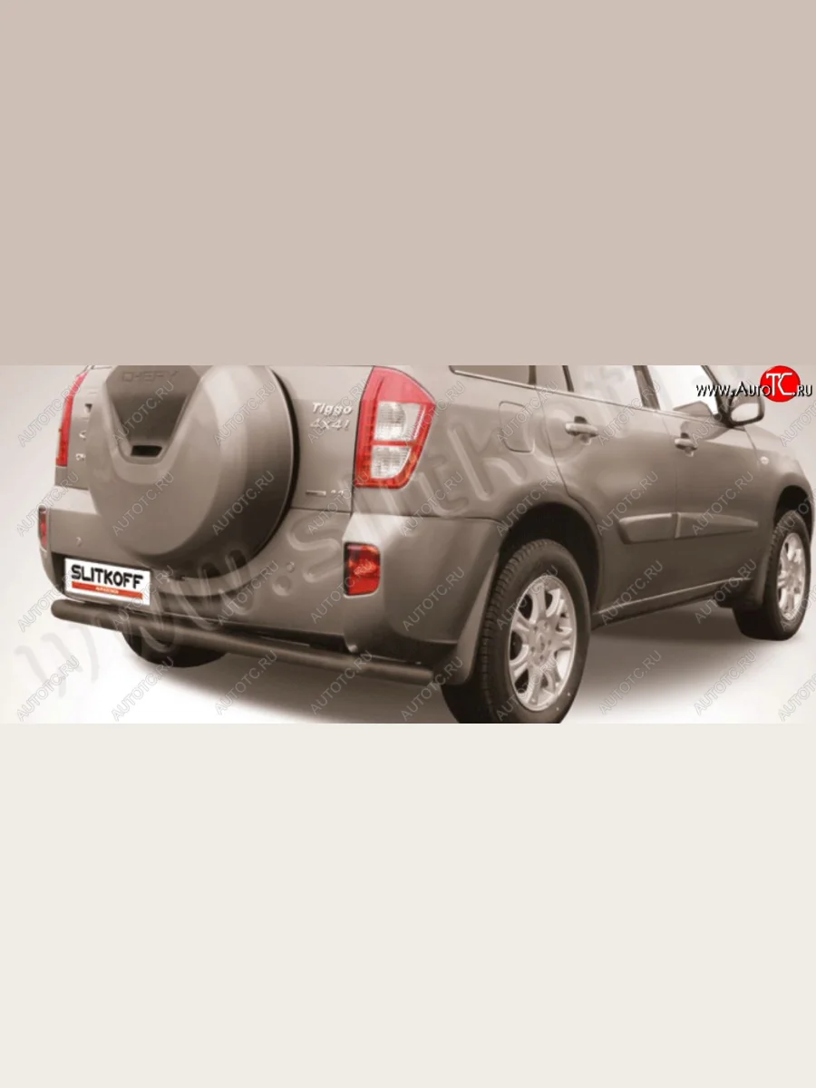 Защита заднего бампера Slitkoff (Ø57 мм, длинная) Chery Tiggo T11 рестайлинг (2013-2016) (Сталь полимерным покрытием в цвет: черный)  с доставкой в г. Керчь